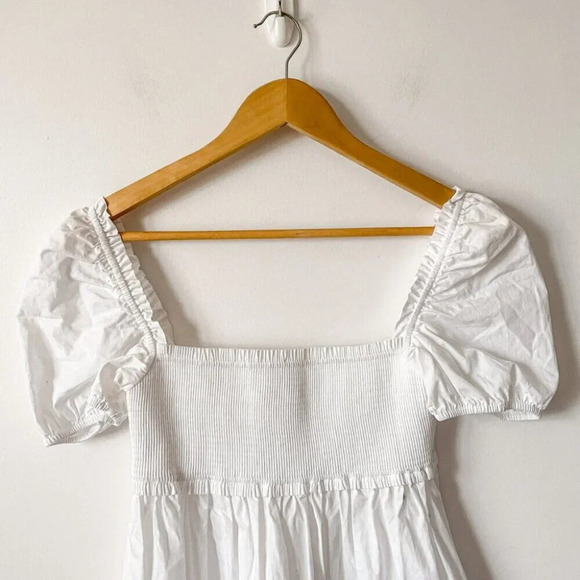 Aritzia Sunday Best Hadley Puff Sleeve Babydoll Poplin Mini Dress White Sz Small - Picture 6 of 8